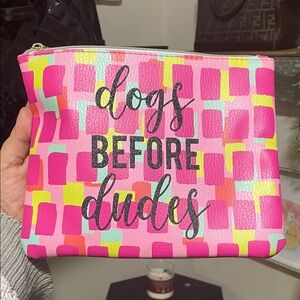 Colorful "Dogs Before Dudes" Zip Pouch